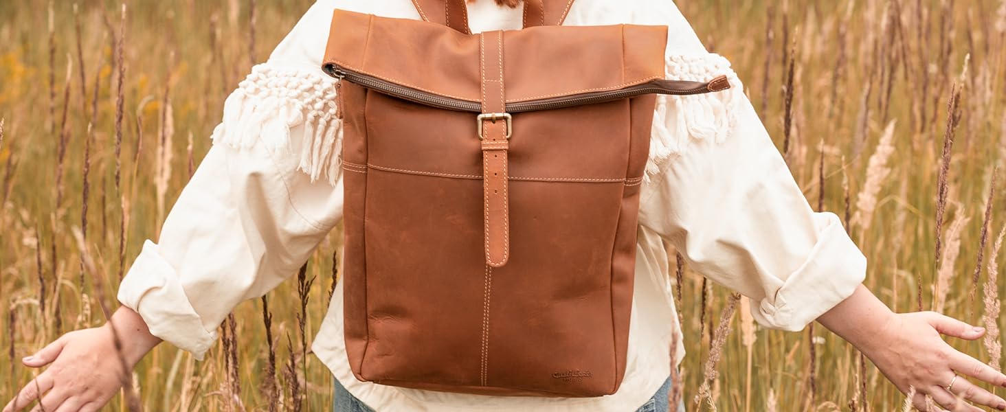 Рюкзак Gusti Leather Шкіряний рюкзак Henning Велосипедний рюкзак Рюкзак Messenger Рюкзак Rolltop Рюкзак Водонепроникний рюкзак для ноутбука 13 л Жінки Чоловіки Коричневий