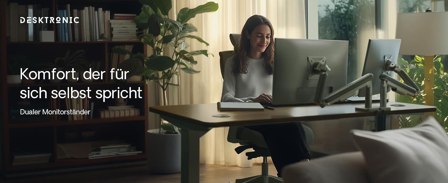 Підставка для двох моніторів Desktronic, до 32 дюймів, 8 кг, 360° обертання, регулювання висоти, міцна конструкція, проста установка, для великих моніторів, ергономічна, VESA 75/100, чорна