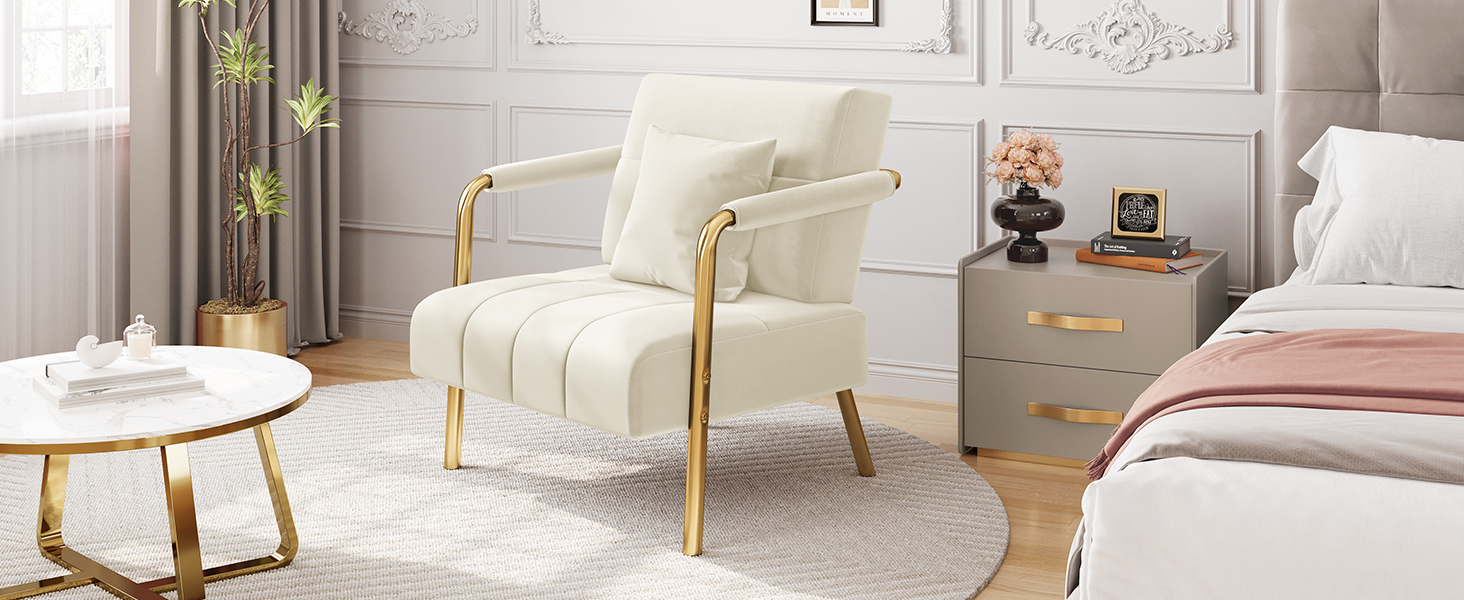 Диван-крісло Yaheetech з підлокітниками та металевими ніжками, сучасний двомісний диван з 2 подушками для попереку, бежевий, для вітальні/спальні (75,5 см ширина)