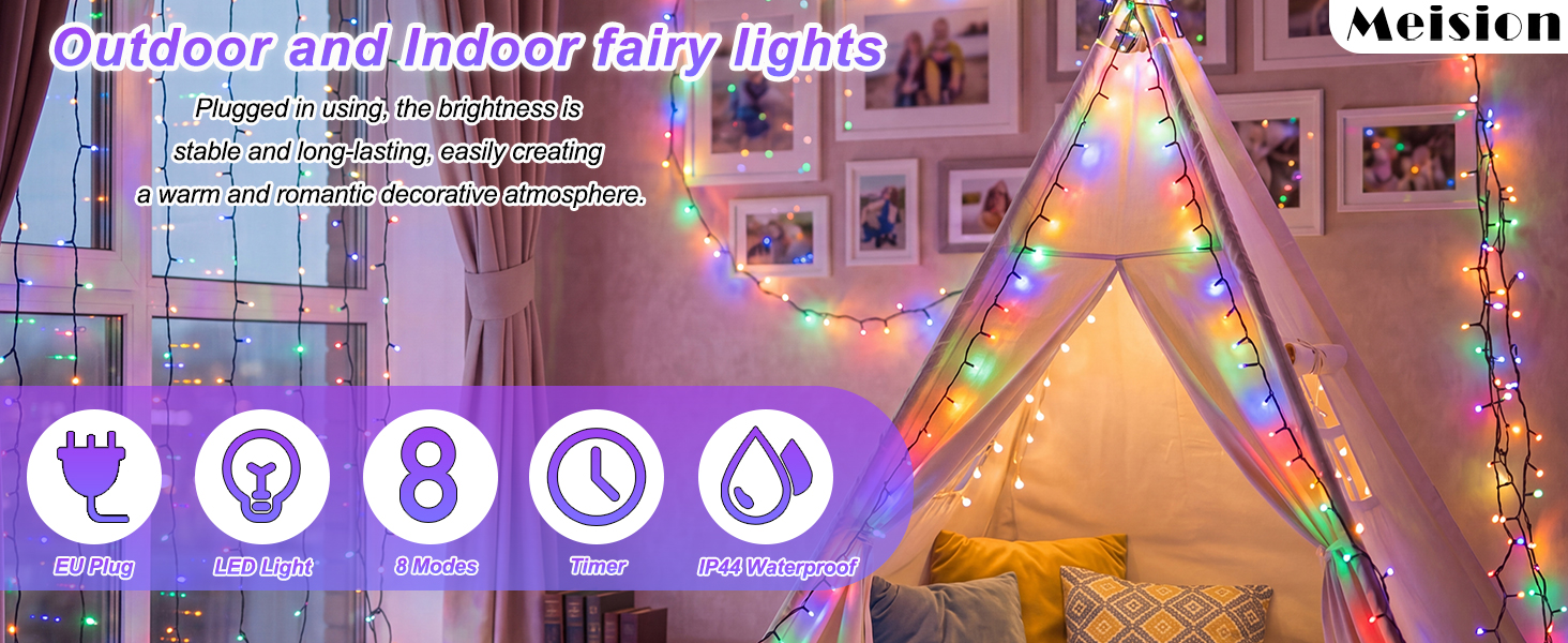 Світлодіодна гірлянда для вулиці та дому 80м, 800 LED, багатоколірна, IP44 водонепроникна, 8 режимів роботи з таймером та пам'яттю, для саду, балкона та кемпінгу