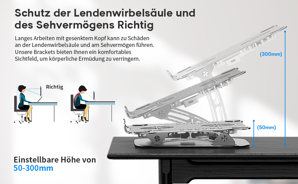 Підставка для ноутбука з RGB вентилятором, регульована висота, алюмінієвий сплав, 10-17'', сіра