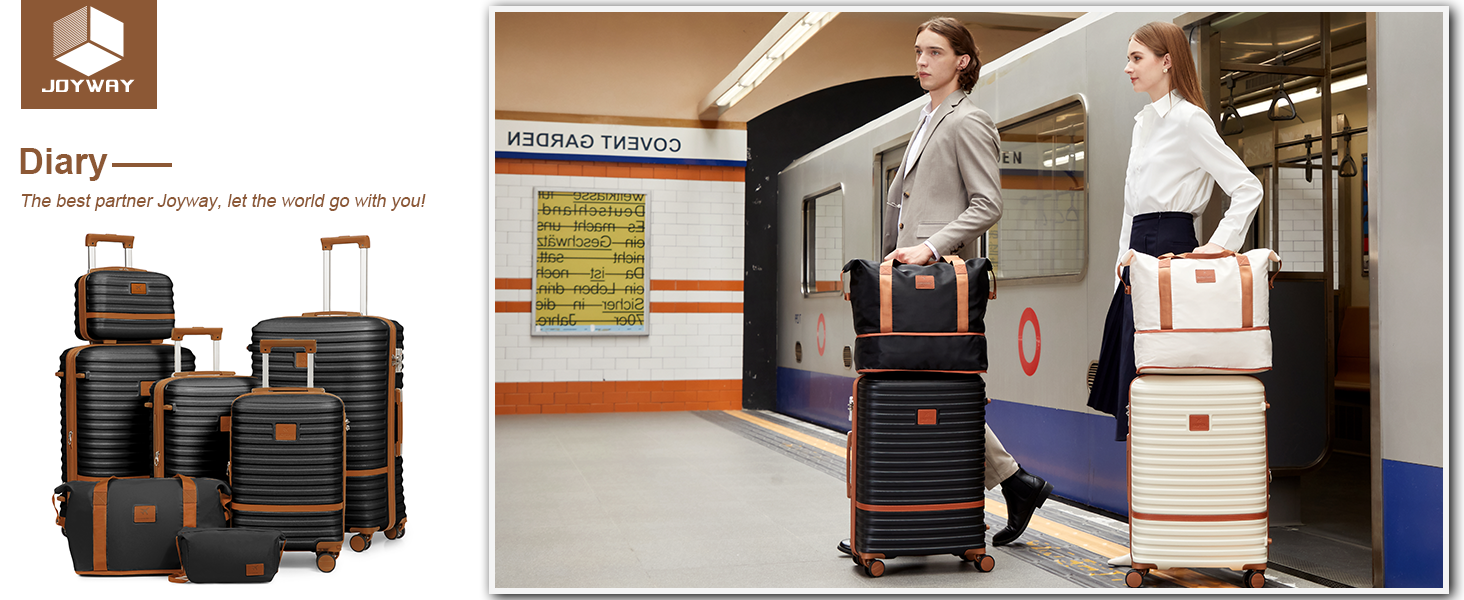 Набір дорожніх валіз Joyway 6 предметів, жорсткий корпус, з косметичкою, 4 колесами та TSA-замком, білий колір