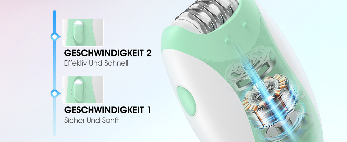 Електричний епілятор для жінок HR110 з 21 пінцетом та LED-підсвіткою, бездротовий пристрій для видалення волосся на ногах та руках, 2 швидкості, світло-зелений