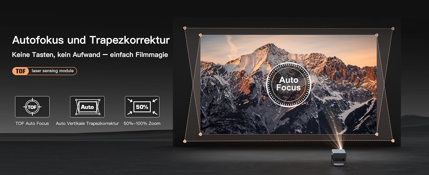 Проектор VOPLLS B-21000L 4K з автофокусом та корекцією трапецеїдальних спотворень, 28000 люмен, WiFi6, Bluetooth, Dolby Audio, Full HD 1080P, для дому та вулиці