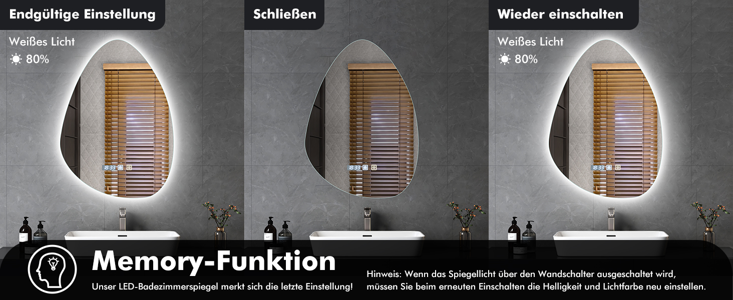 Круглий дзеркало для ванної кімнати з підсвічуванням, 60 см, антизапар, LED, Bluetooth, сенсорне управління, 3000K-4000K-6500K, регулювання яскравості, HD-загартоване скло, дзеркало для ванної кімнати з підсвічуванням (500x700 мм, краплеподібної форми)