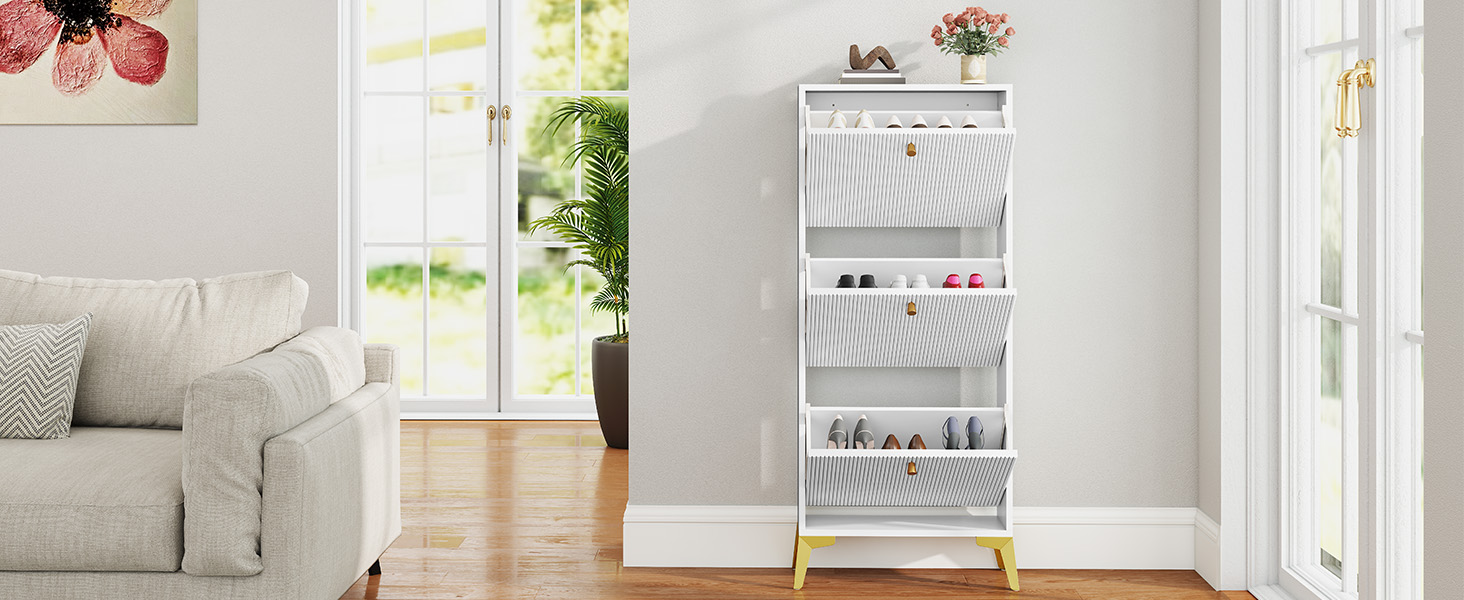 Шафа для взуття DWVO з 3 висувними ящиками, регульована перегородка, для прихожого, вітальні, біла