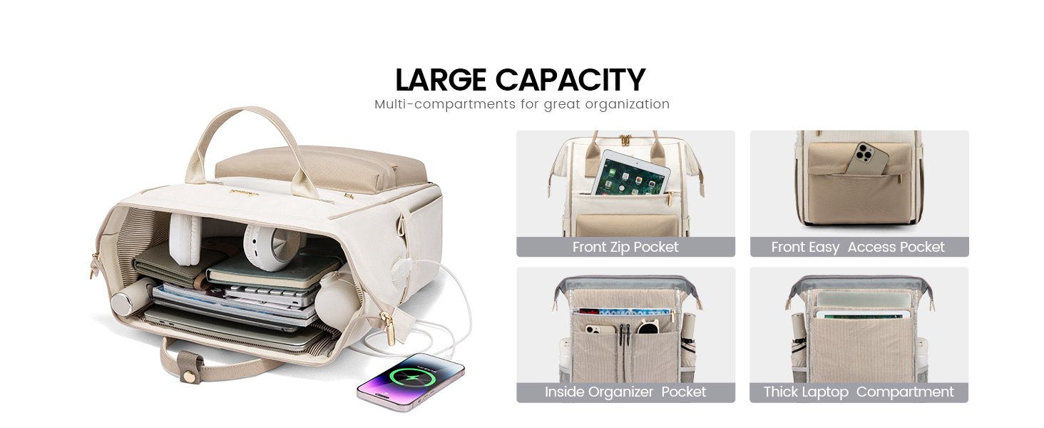 Сумка-рюкзак LOVEVOOK для жінок, 15.6 дюймів, для ноутбука, подорожей, роботи, школи, універу, офісу, водонепроникна, елегантна, бежева