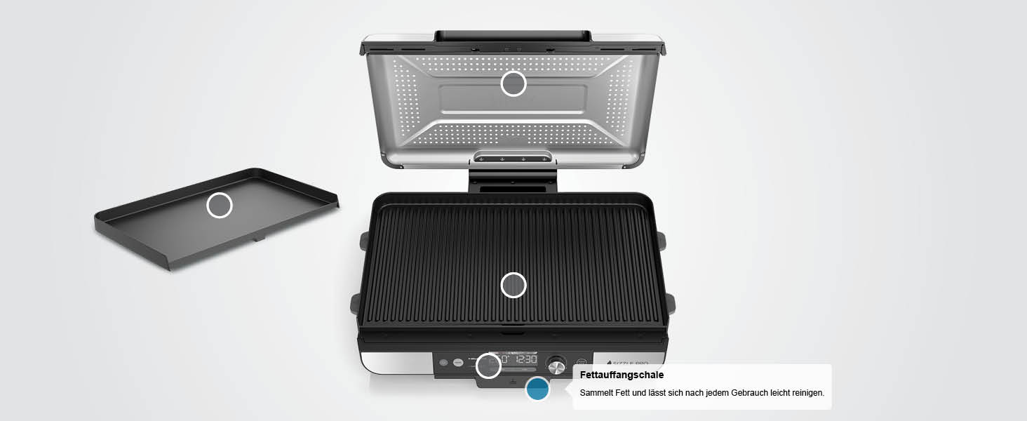 Ninja Sizzle Pro XL: гриль та плоча для дому з антипригарним покриттям, збірний, з піддоном для жиру та рецептами, срібно-чорний, GX101EU XL