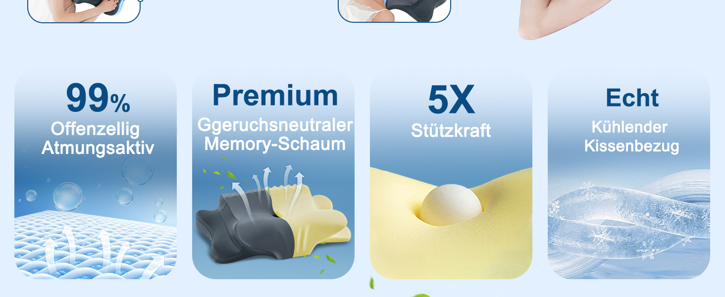 Подушка для шиї з піною з пам'яті, ергономічна подушка для сну, подушка для підтримки шиї для тих, хто спить на боці, спині та животі, сіро-білий колір (темно-сірий, 64 x 39 x 13 см)