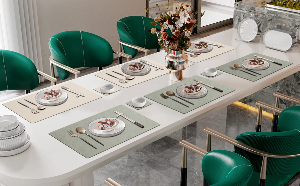 Набір серветок YIHELU 6 шт. з штучної шкіри, вологостійкі, неслизькі, легко миються, для кухні та їдальні, м'ятно-зелені/кремові