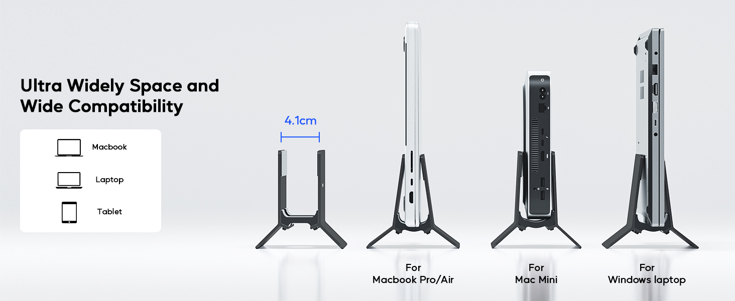 Підставка для ноутбука вертикальна, алюміній, регульована, сумісна з MacBook, iPad, Tablet, Mac mini (Чорний)