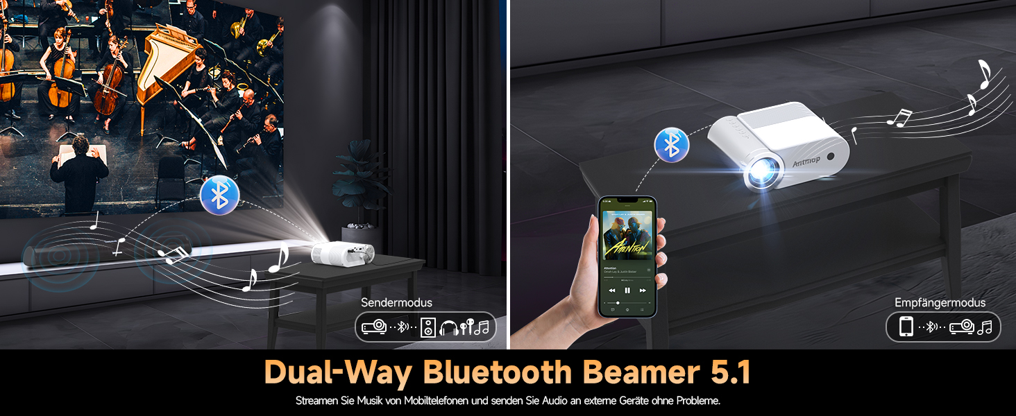 Міні проєктор Beamer Bluetooth WiFi 1080P: Підтримка iPhone/Android, HDMI, USB, Fire Stick, PS5. Компактний проєктор для телефону, фільмів, дому та відпочинку на природі