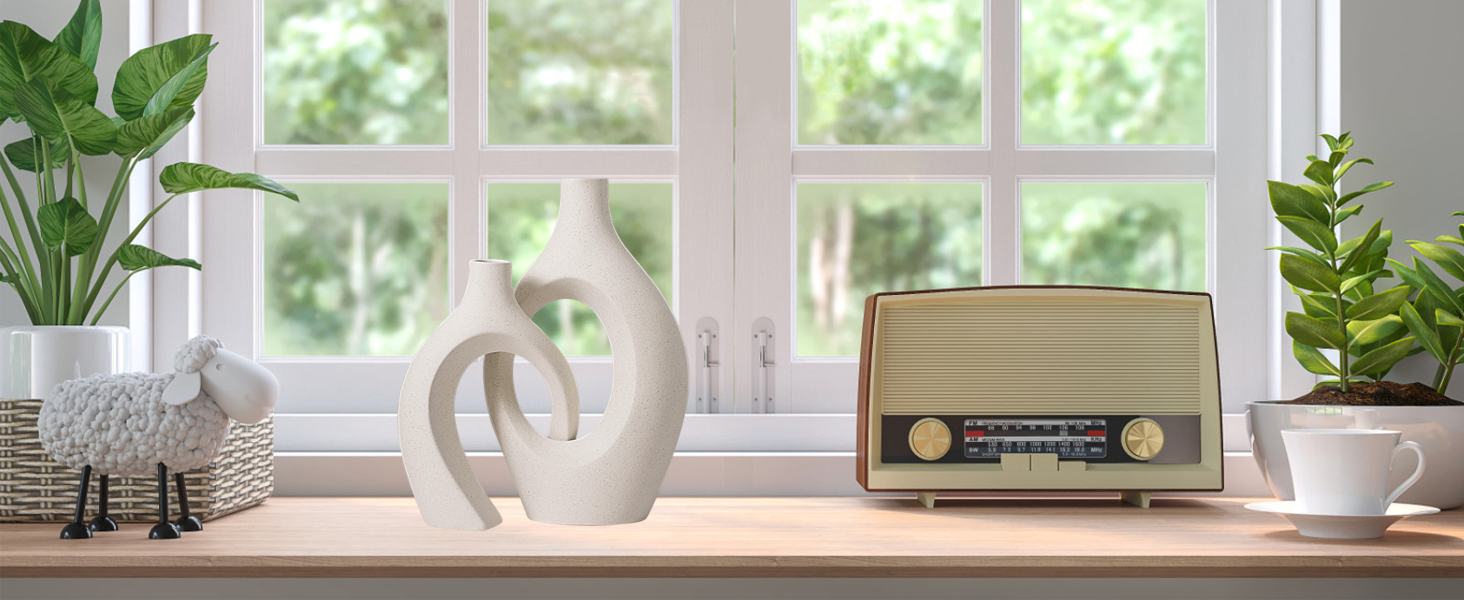 Керамічна ваза SUKIYPO, 2 шт. у наборі, бежева, сучасний дизайн, для дому, офісу, декору інтер'єру