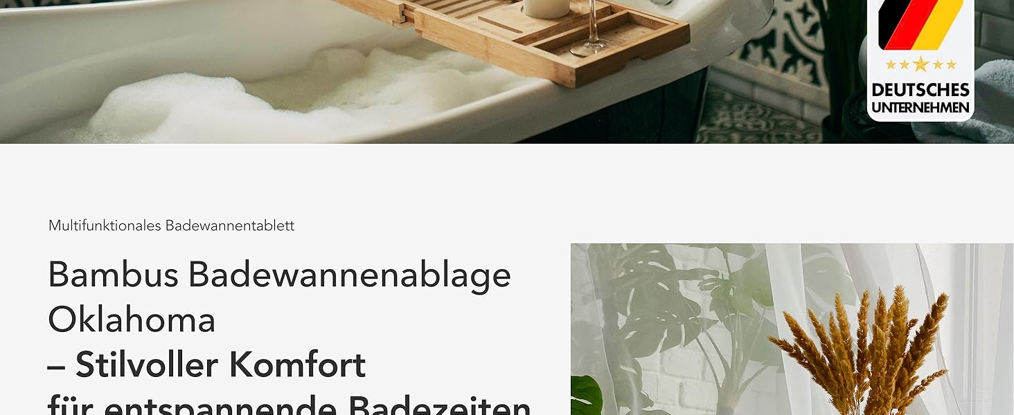 Підставка для ванни з бамбука Floordirekt, регульована, з полицею для книг, висувна, Oklahoma