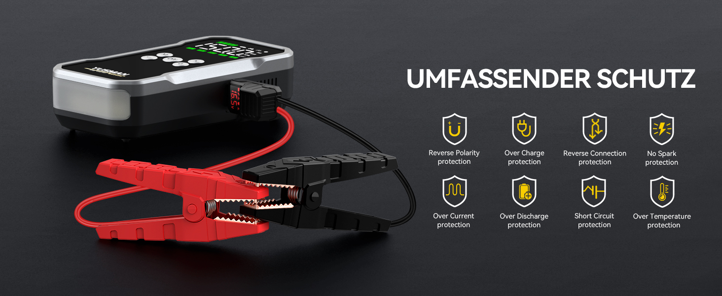 Powerbank для автомобіля Starthilfe: 6000A, 12V, для бензинових та дизельних авто, LCD-дисплей, 4 режими LED-підсвічування – для SUV, мотоциклів, газонокосарок