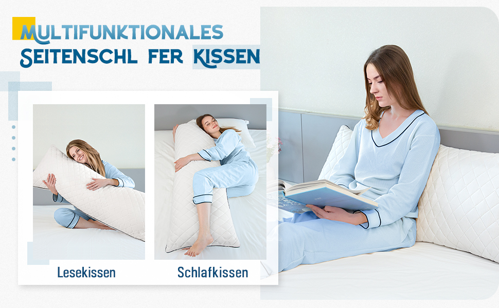 Подушка для сну на все тіло AS AWESLING з ефектом пам'яті (Memory Foam), біла, 160 x 50 см, з чохлом для підтримки бокового сну