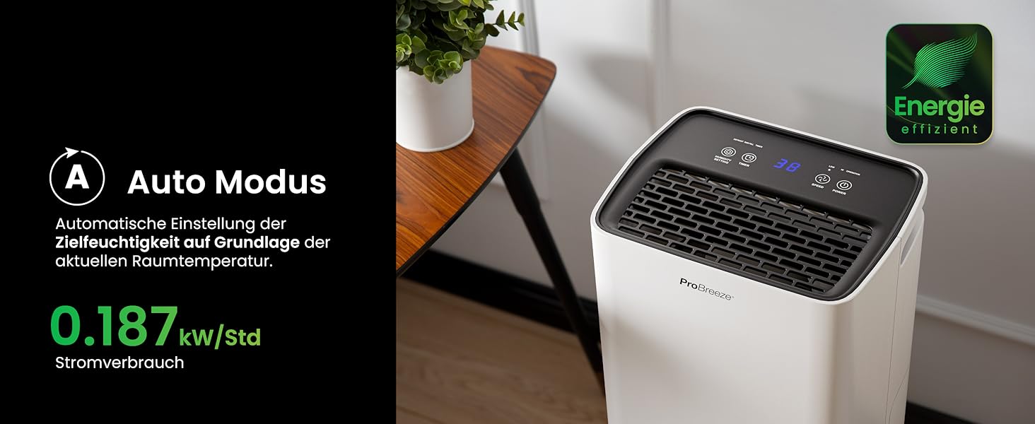 Електричний осушувач повітря Pro Breeze 20L - для дому, від вологи та цвілі, з функцією прання, таймером, фільтром, смарт-додаток, до 35 м²