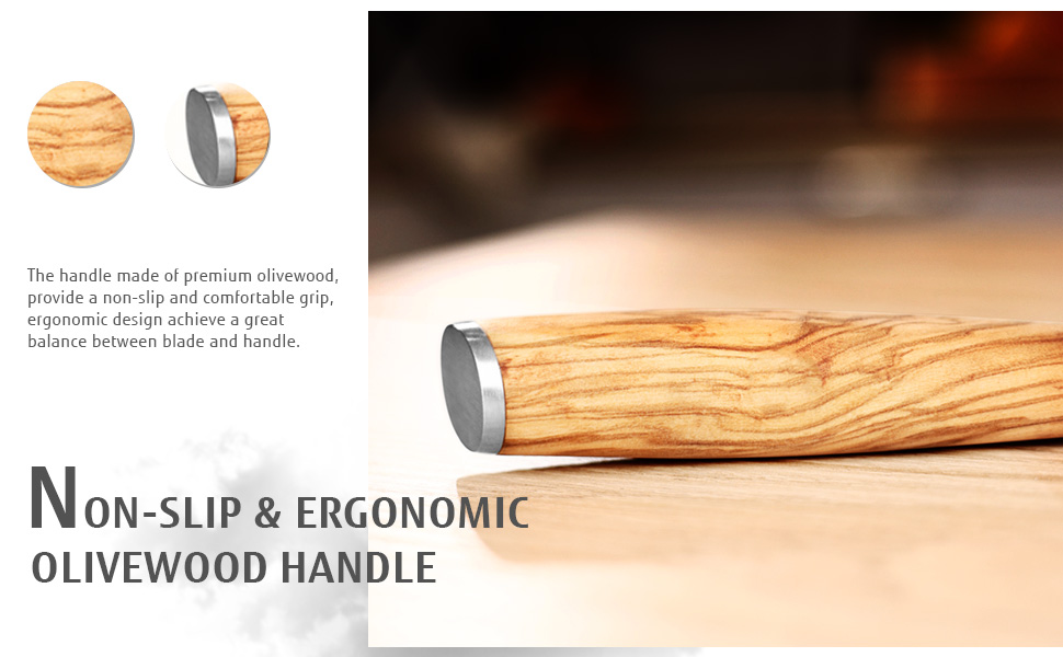 Ніж кухарський Damast 20см Hecef, професійний ніж шеф-кухаря, японський ніж з 67 шарів дамаст сталі та ручкою з оливкового дерева