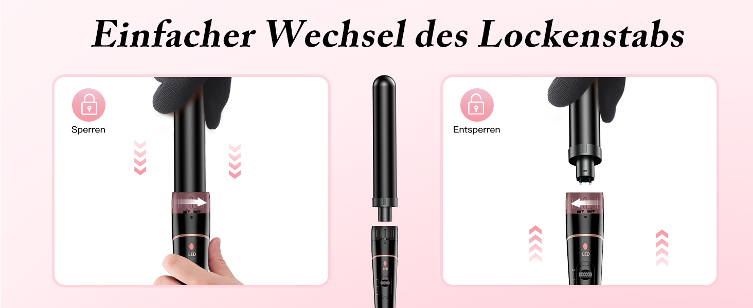 BESTOPE PRO Локкенштаб 6-в-1: великі та малі локони, різні насадки, регулювання температури, чорний