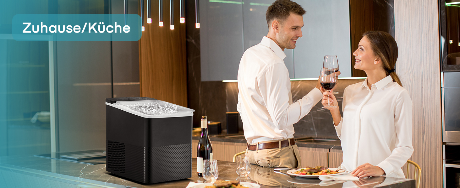 Льодогенератор Fohere портативний самоочисний, 14 кг/24 год, 2 розміри льоду, компактний, чорний - для дому, бару, офісу, кемпінгу