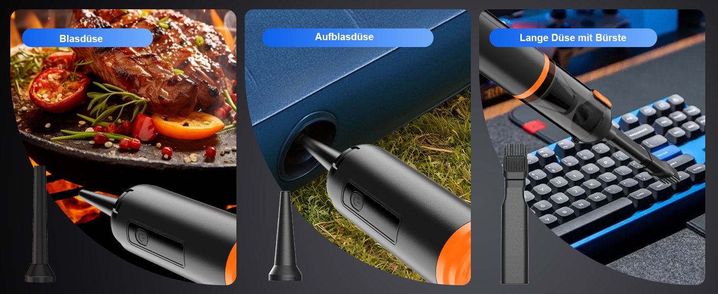 Акумуляторний ручний пилосос для авто та дому 4-в-1, безщітковий мотор, потужність 26000Па, 3 режими всмоктування, з підсвіткою (Помаранчевий)