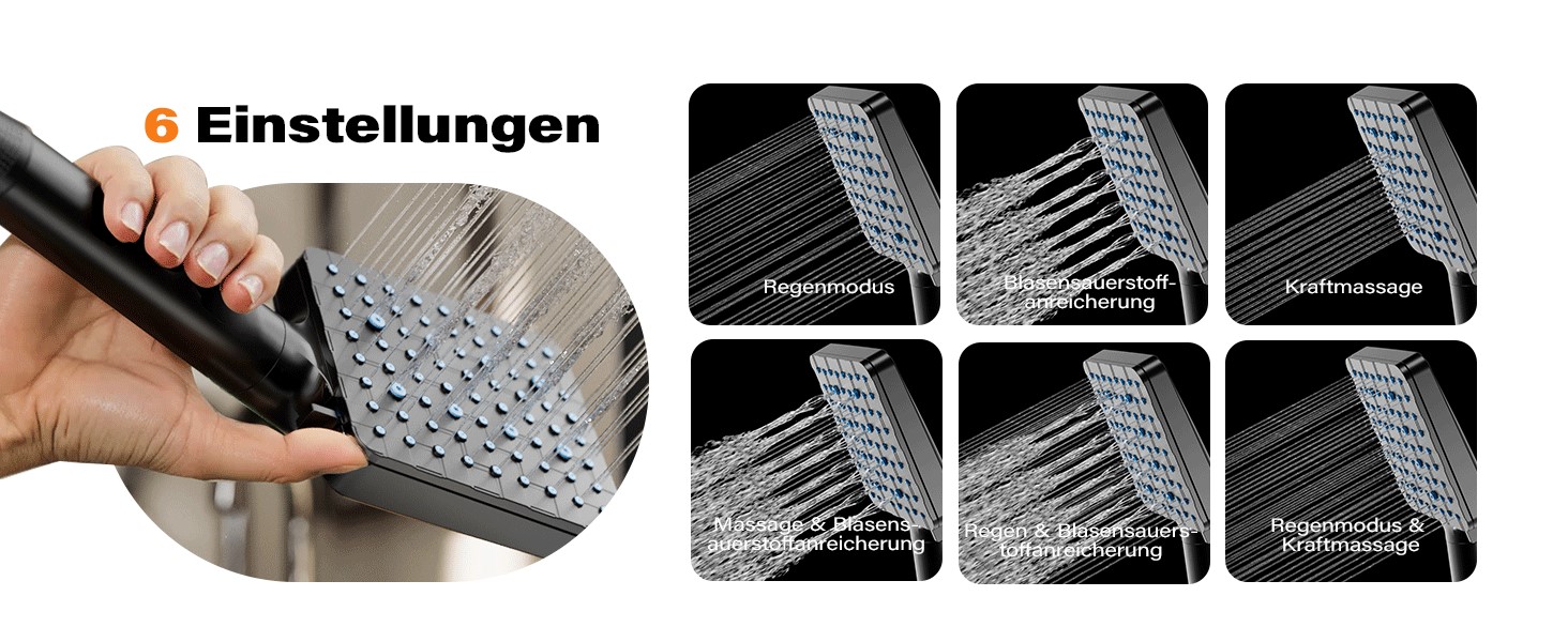 Фільтр для душу Cobbe з шлангом, високонапірна ручна лійка з 20-ступеневою фільтрацією, економна лійка з 6 режимами розпилення, дощова лійка для жорсткої води (чорний матовий)