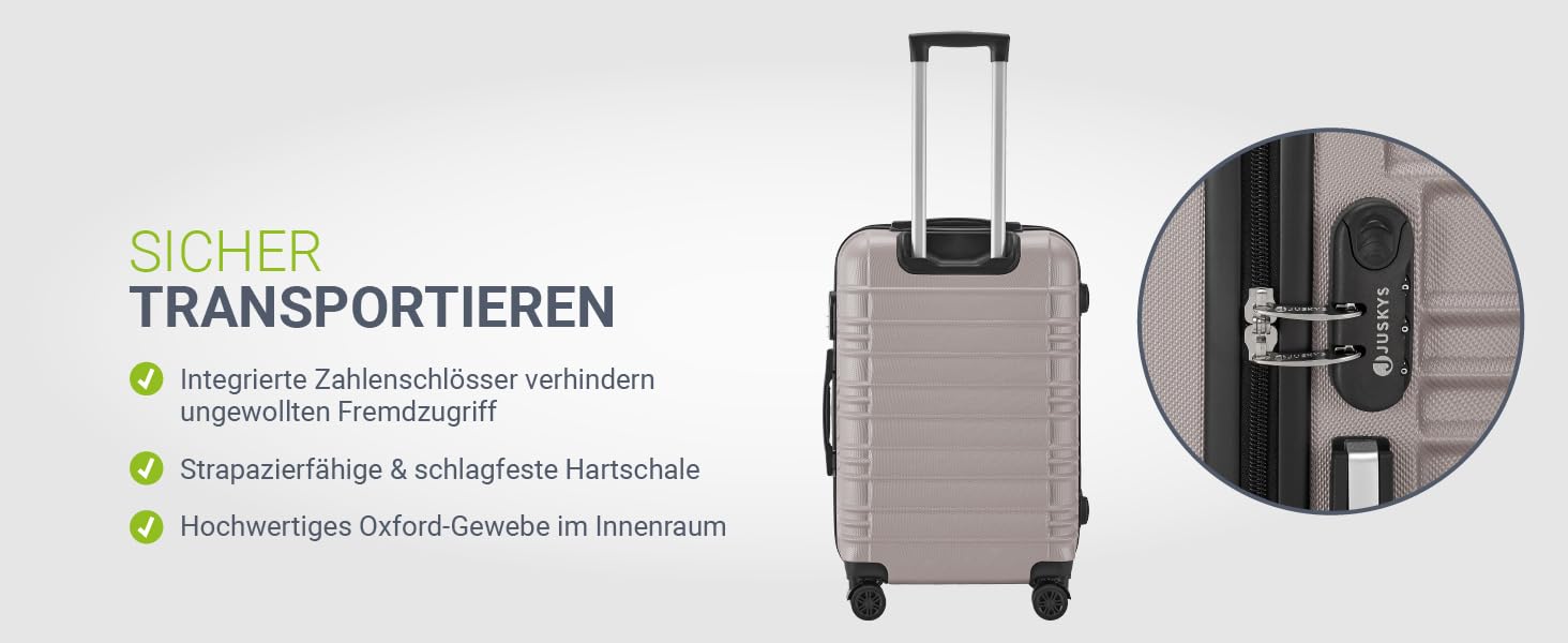 Набір валіз Juskys Hartschale 3-в-1 з кодовим замком, тихими колесами 360°, телескопічною ручкою, легкий, колір шампань