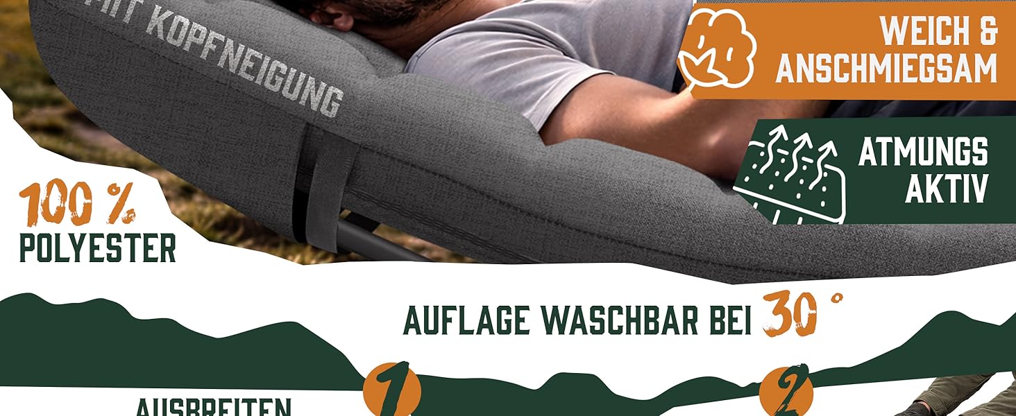 Розкладне туристичне ліжко ELONEO NEU з преміум-матрацом, витримує до 200 кг, з сумкою для транспортування, сіре