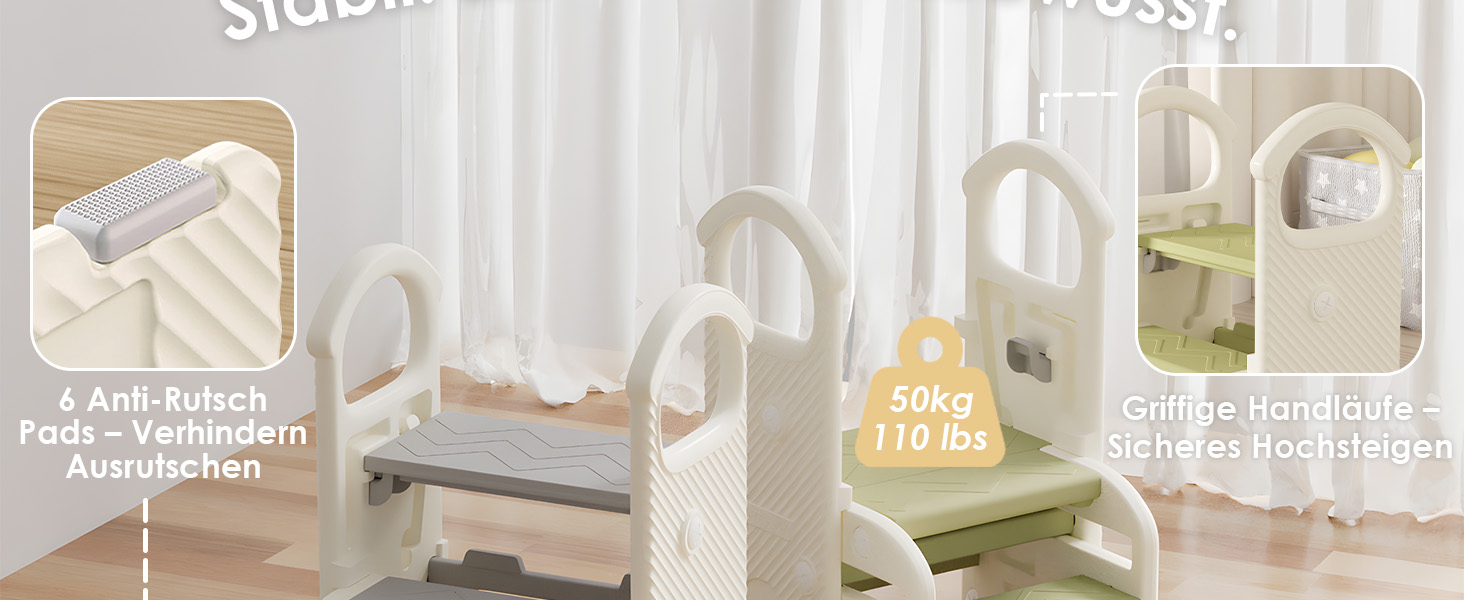 Дитячий тривалий стільчик Hoopyosms з регулюванням висоти, складний, з поручнями, антиковзкий, для ванної та кухні, сірий