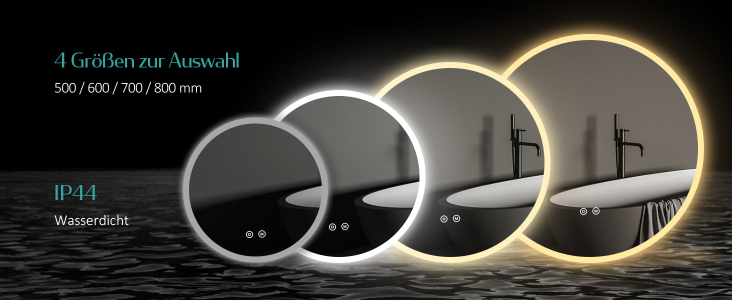 Дзеркало для ванної кімнати EMKE з підсвічуванням 80x60 см, сенсорне управління, антизапар, 3 кольори світла, регулювання яскравості, функція пам'яті, енергозбереження