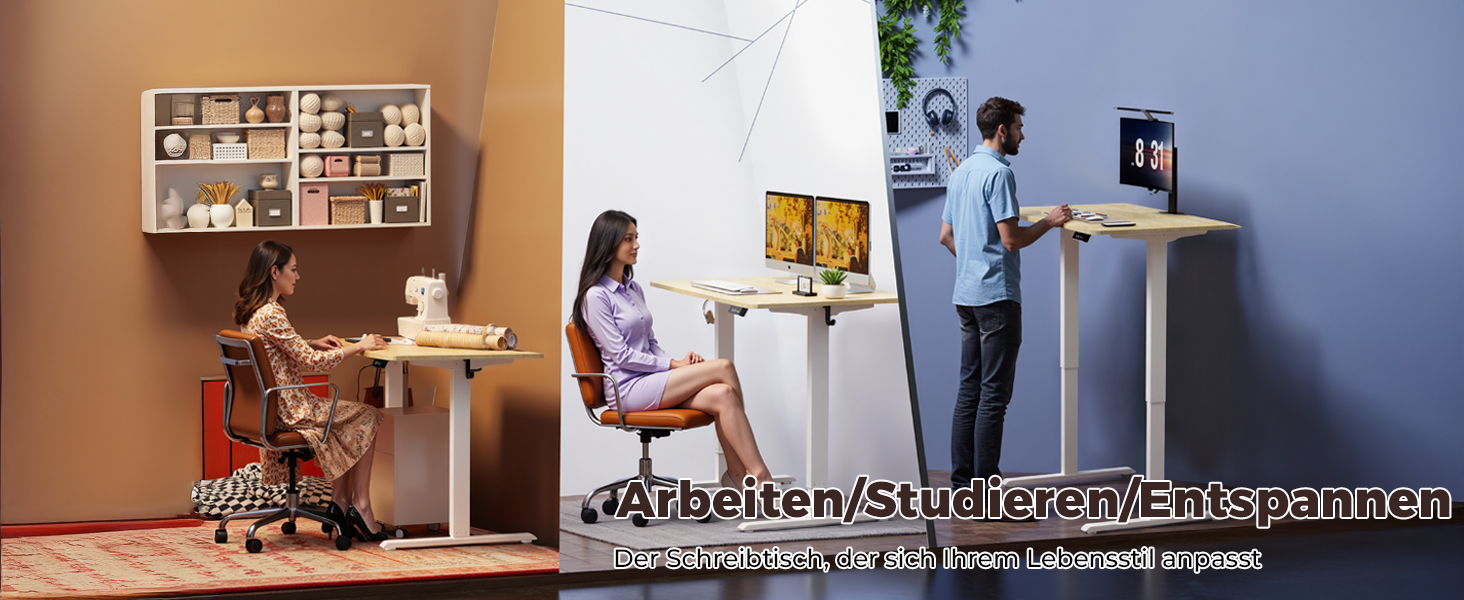 Регульований по висоті письмовий стіл для дому та офісу з пам'яттю на 2 пресети, стіл для ігор та роботи, колір вінтажний коричневий (100 x 60 см)