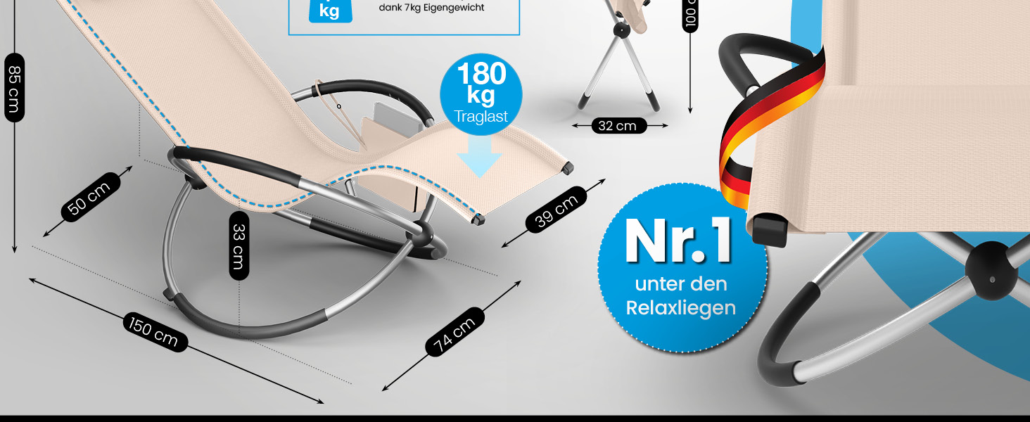 Крісло-гойдалка ELONEO для вулиці з кишенею, розслаблююче крісло до 180 кг, стійке до погодних умов, шезлонг для саду та балкону (з подушкою, кремово-антрацитовий)