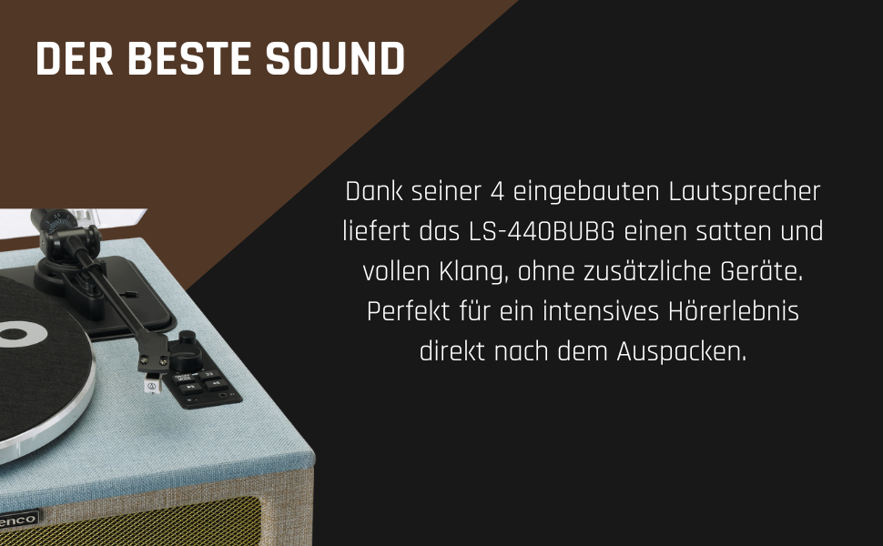 Програвач вінілу Lenco LS-430 з Bluetooth, вбудованими динаміками 40 Вт, пасиковим приводом, регулюванням швидкості, фонокоректором, RCA і AUX, чорний