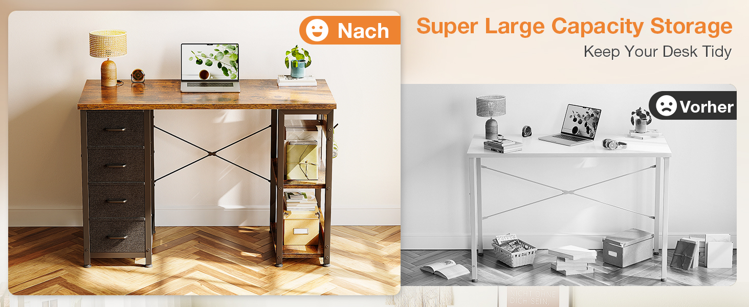 Компактний письмовий стіл Coleshome з 4 висувними ящиками, 100x40 см, з полицями, для офісу, кабінету, спальні, коричневий