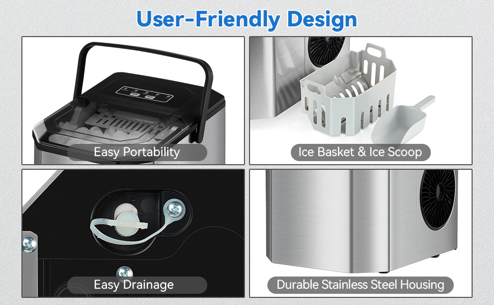 Льодогенератор Eiswürfelmaschine 120W, 9 кубиків за 6 хв, 11.8 кг/24 год, самоочищення, з лопаткою та кошиком для вечірок, офісу, бару, кемпера, 2.3 л
