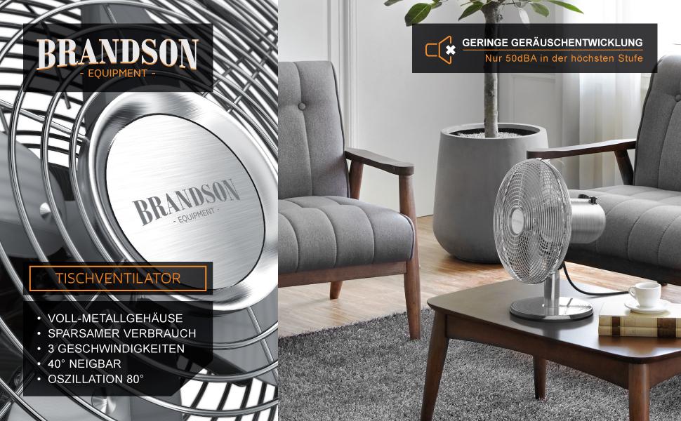Вентилятор настільний Brandson мідний, 3 швидкості, з осциляцією 80° та нахилом 40°, металевий корпус