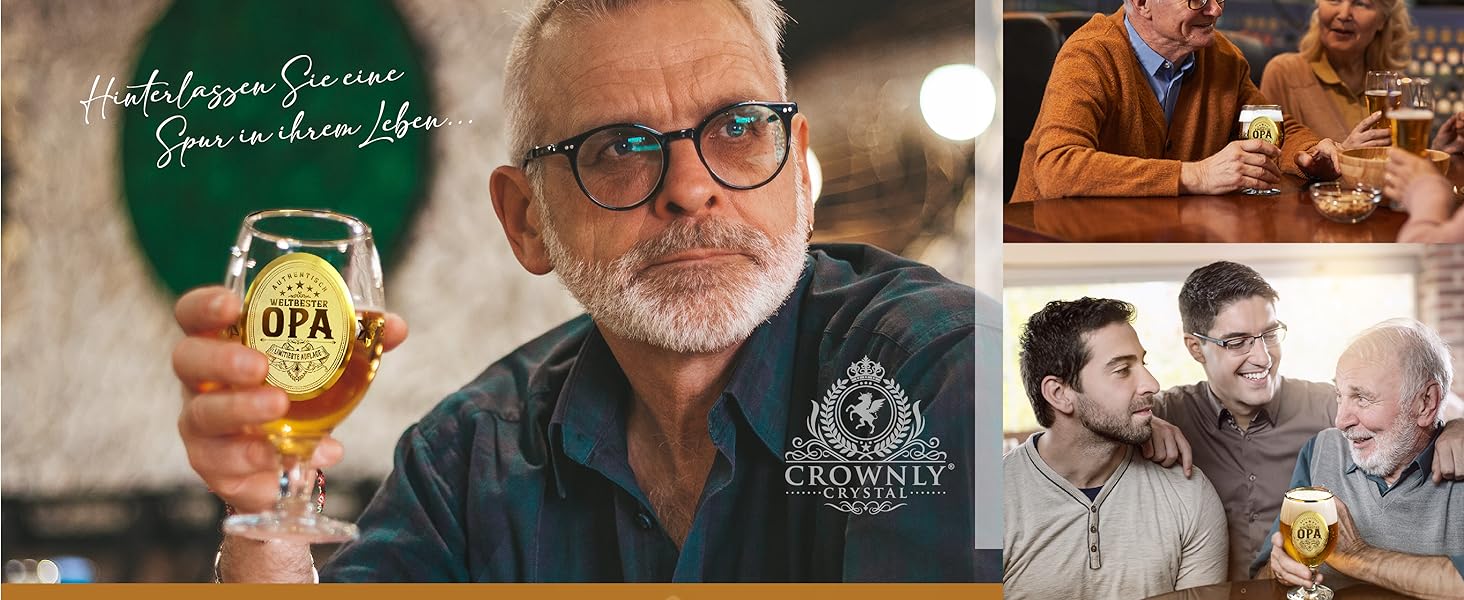 Пивний келих CROWNLY CRYSTAL Grandpa з гравіюванням - Персоналізовані подарунки для дідуся