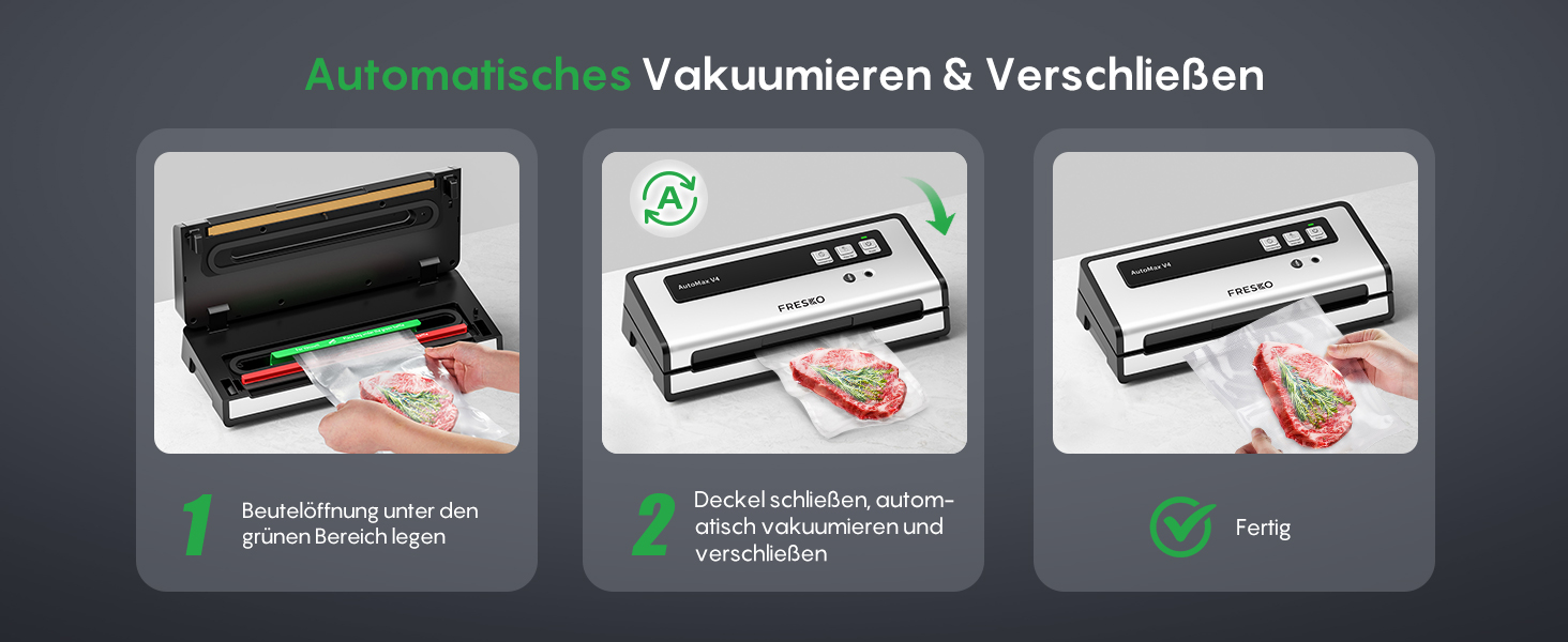 Вакууматор FRESKO Automax V2, автоматичний вакуумний пакувальник 140W з подвійним термозапечатуванням, режимами «Сухий/Вологий» та набором для консервації (чорний)
