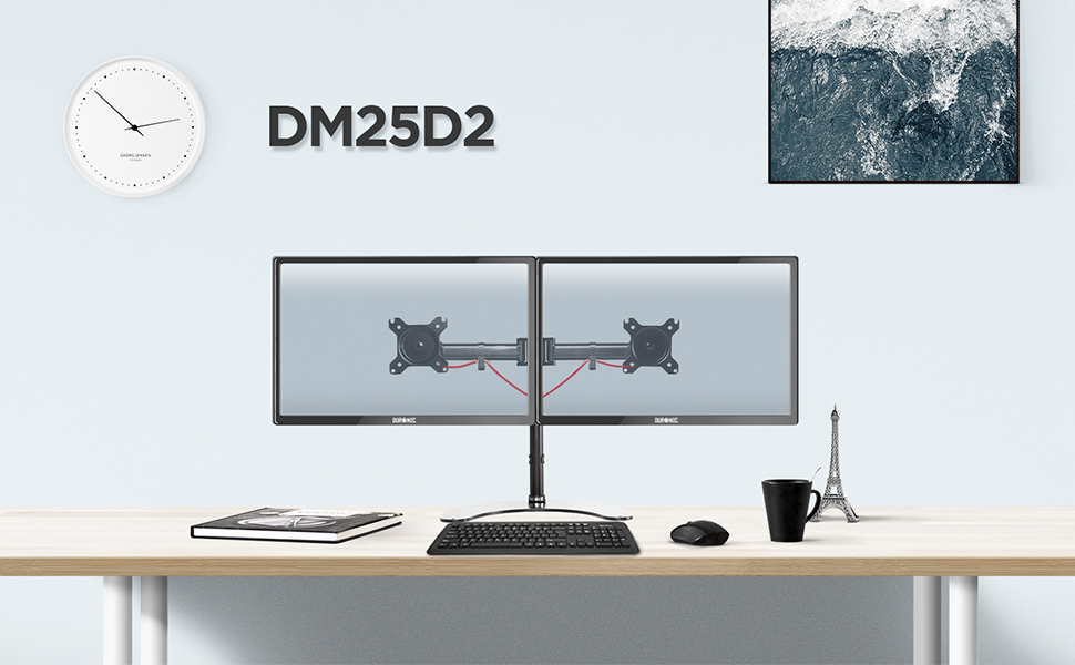 Підставка для двох моніторів Duronic DM35D2 | Ергономічна кріплення для ПК, VESA 75/100, регульована висота, поворотна, нахильна, гнучка, для офісу та дому