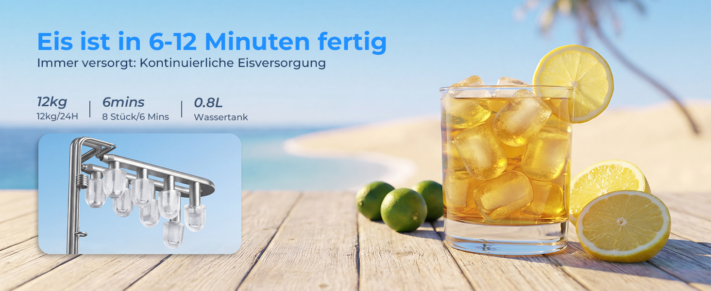 Льодогенератор Klarstein Ice Maker – Швидке виробництво льоду (12 кг/24 год), 2 розміри кубиків, самоочищення, для дому, кухні, офісу, бару – Чорний