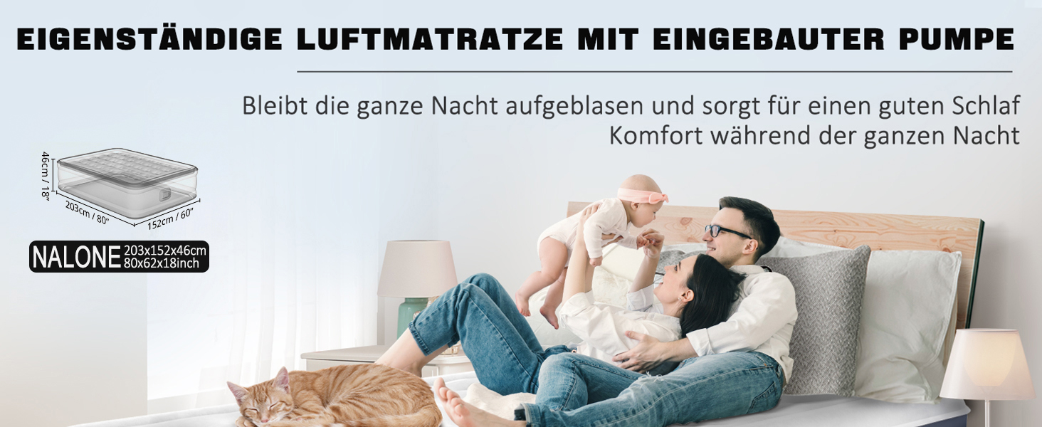 Надувний матрац NALONE для 2 осіб з самонадуваємою системою та вбудованим насосом, для кемпінгу та дому (Queen Size)