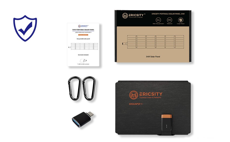 Сонячна панель 54 Вт, сонячний зарядний пристрій Ericsity USB сонячна панель портативна для кемпінгу Складна сонячна панель з виходом швидкої зарядки USB-C та матеріалом поверхні ETFE