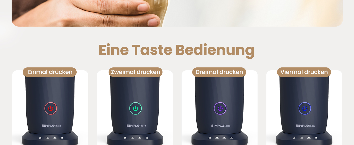 Електричний спінювач молока SIMPLETASTE 4-в-1: гарячий та холодний спінений молочний напій, підігрів молока, приготування какао, антипригарне покриття, автоматичне вимкнення, тиха робота, без BPA, для капучино та лате, темно-синій, з додатковою насадкою