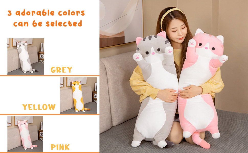 Подушка для сну Bobomon XXL Kawaii Plush Cat Side (50см, сіра, 130см)