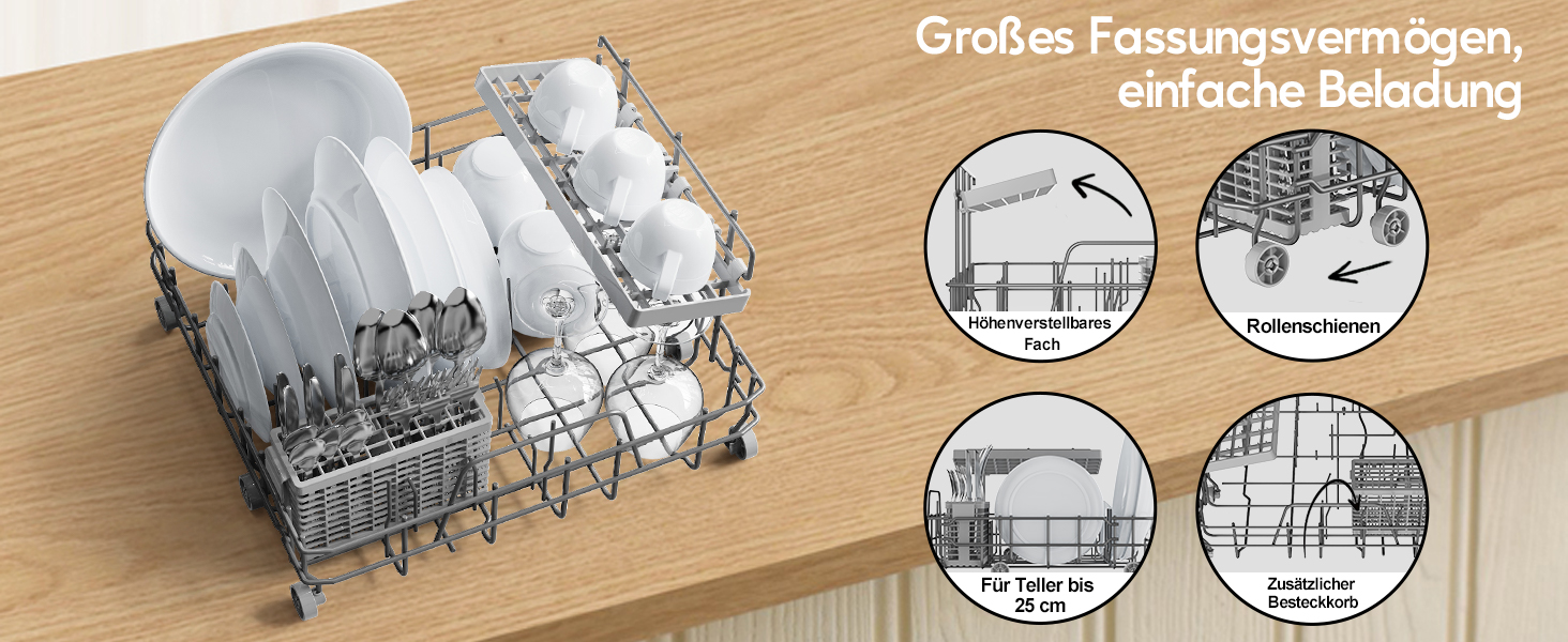 Компактна посудомийна машина Mini – портативна модель на стіл з 10 програмами, 5л баком, для 3 комплектів посуду, сенсорне керування, LED-дисплей, захист від переливу, для кухні, гуртожитку, кемпінгу [Енергоклас D]