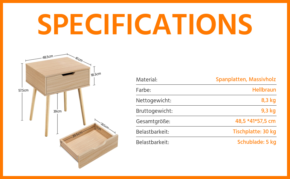 Приліжкові тумбочки Yaheetech (2 шт) з ящиком, світло-коричневий дуб