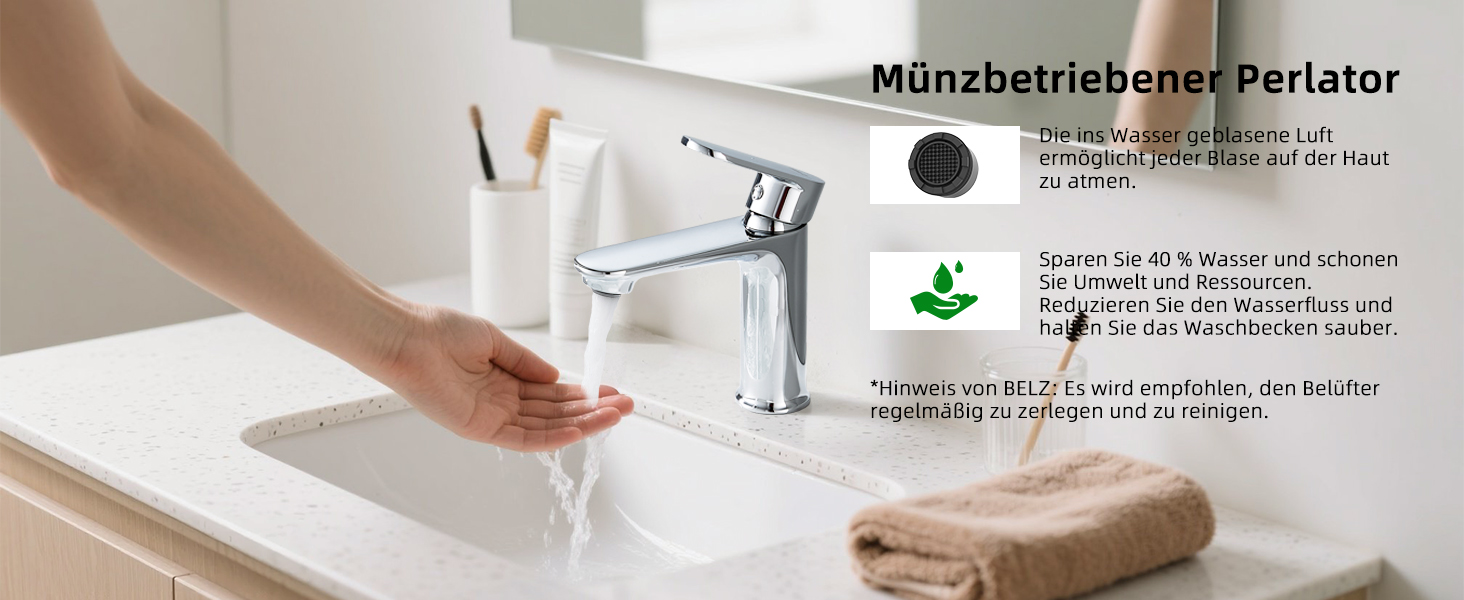 Набір змішувачів для ванної кімнати Belz, латунь, змішувач для раковини з однією отвором, гаряча та холодна вода, сірий (хром)