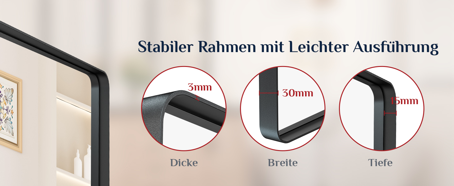 Дзеркало Keonjinn Wand Spiegel 40x50 см з металевим каркасом, прямокутне. Для ванної кімнати, вітальні, спальні, коридору. Чорний колір. Розміри: 90 x 60 см