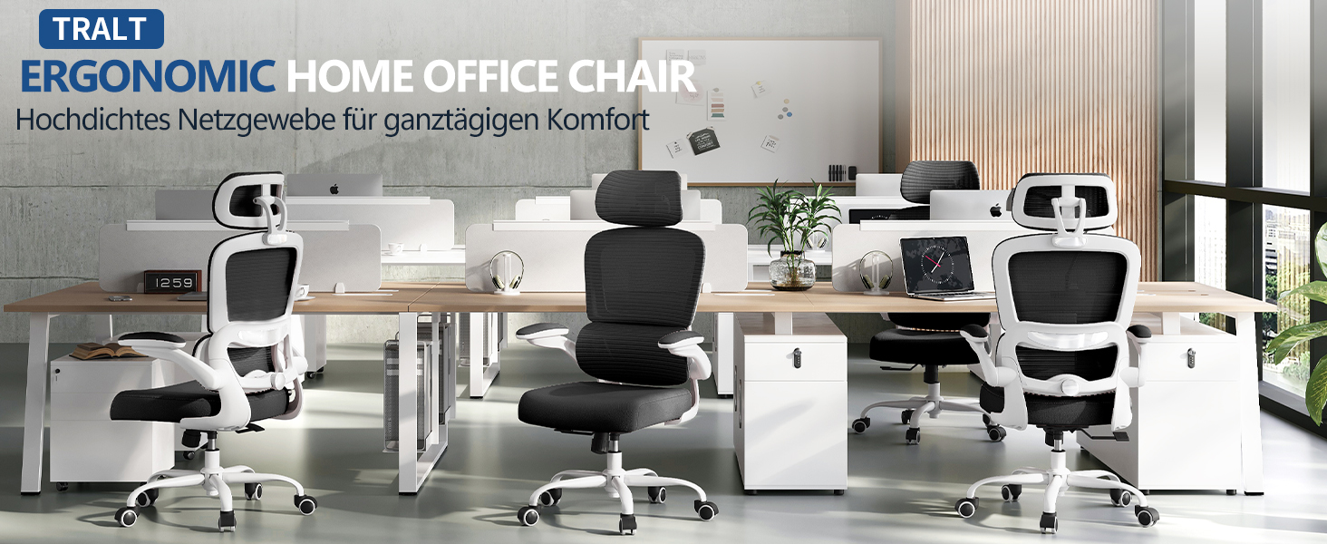 Ергономічне крісло TRALT для офісу з регульованою поперековою підтримкою та підголівником. Ігрове крісло, офісне крісло, крісло для дому, крісло для великих людей, 150 кг, біло-чорне