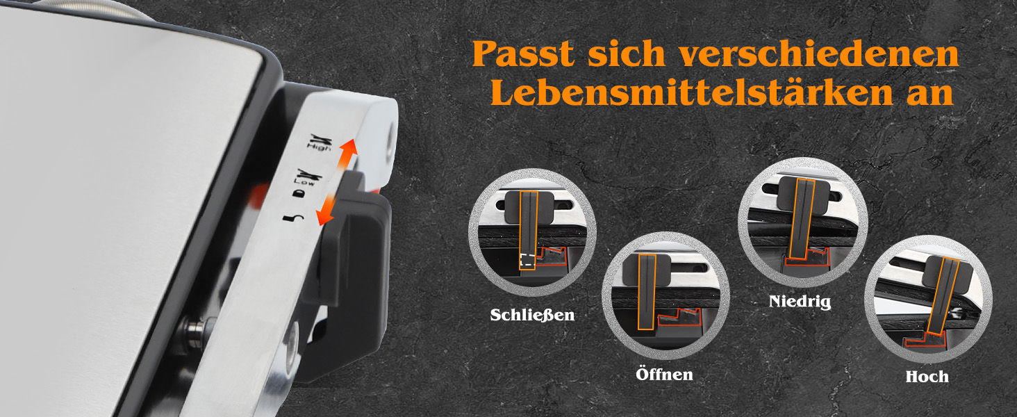 Контактний гриль Aigostar з керамічним покриттям, таймер на 30 хв. Паніні гриль та сендвічмейкер для сендвічів, стейків, тостів. 2000 Вт, регульований термостат, відкривання 180°, функція грилю